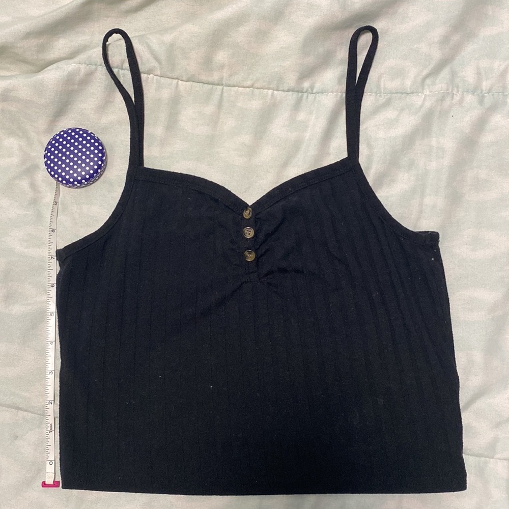 Topshop Black Ribbed Button Tank Top - Picture 9 of 9